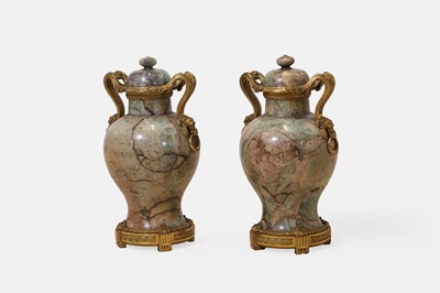 Lot 492 - A pair of Louis XV-style green fluorspar and ormolu vases