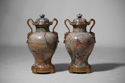 Lot 492 - A pair of Louis XV-style green fluorspar and ormolu vases