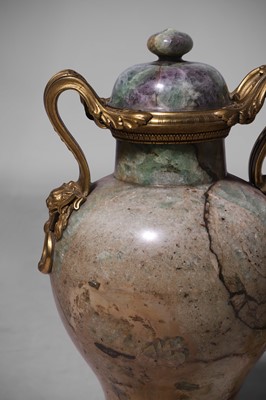 Lot 492 - A pair of Louis XV-style green fluorspar and ormolu vases