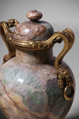 Lot 492 - A pair of Louis XV-style green fluorspar and ormolu vases