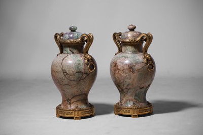 Lot 492 - A pair of Louis XV-style green fluorspar and ormolu vases