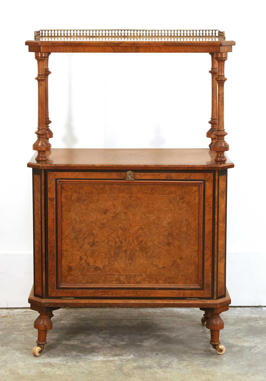 Lot 543 - A Victorian figured walnut and ebony side cabinet