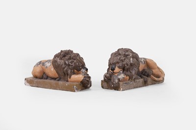 Lot 399 - A pair of composition stone Canova lions