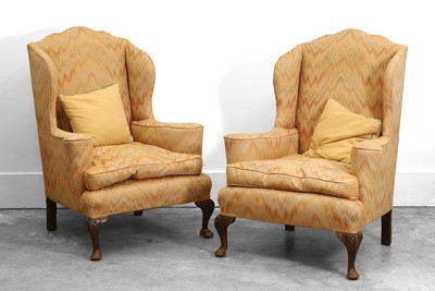 Lot 503 - A pair of Queen Anne style wing armchairs