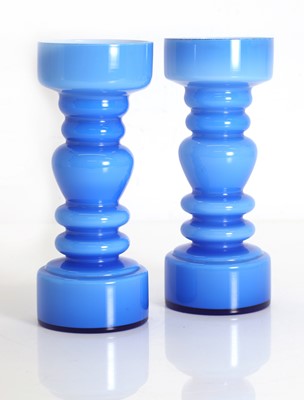 Lot 155 - A pair of blue glass vases