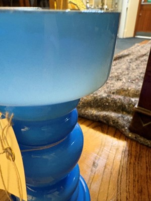 Lot 155 - A pair of blue glass vases