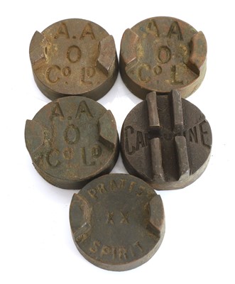 Lot 28 - A collection of pre-war petrol can lids