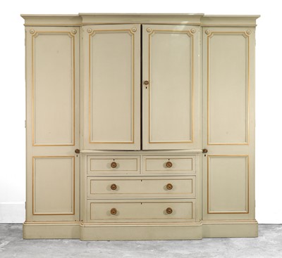 Lot 544A - A painted mahogany breakfront linen press
