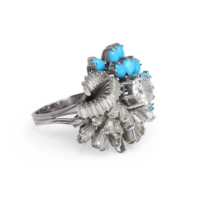 Lot 83 - A diamond and turquoise cocktail ring