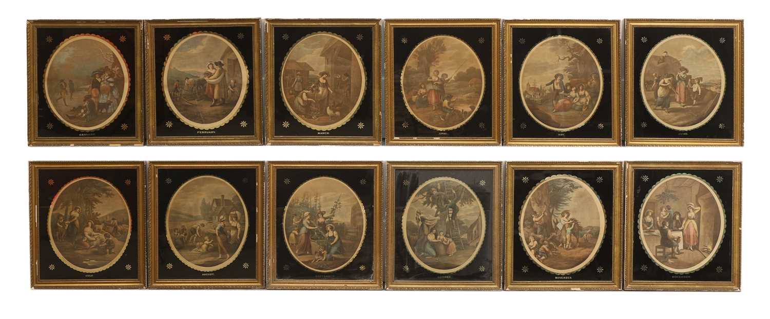 Lot 302 - A set of twelve oval coloured mezzotints, 'The Months of the Year'