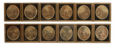 Lot 302 - A set of twelve oval coloured aquatints, 'The Months of the Year'