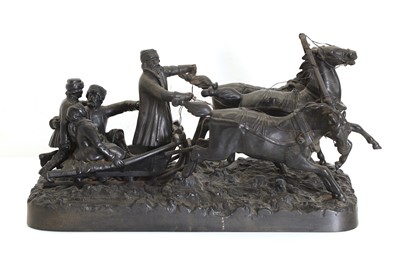 Lot 251 - A Russian cast iron sculpture of a troika, with a three horse team