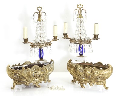 Lot 304 - A pair of twin branch table lustres