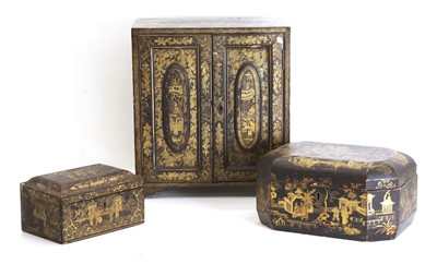Lot 53 - Three black Japanned chinoiserie items