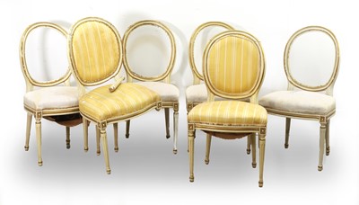 Lot 544 - A set of six cream and gilt painted salon chairs