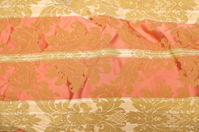 Lot 416 - Two pairs of shortened silk damask curtains