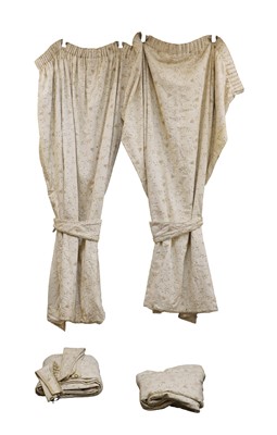 Lot 411 - Two pairs of cream and embroidered curtains