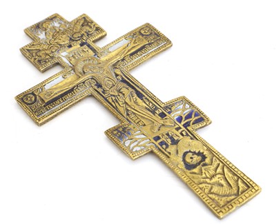 Lot 303 - A bronze and enamelled Russian Orthodox cross