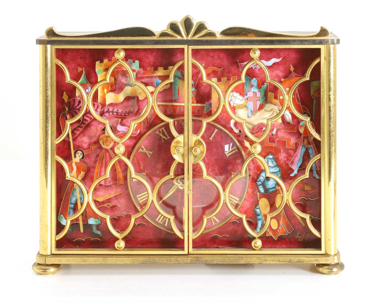Lot 206 - An Imhof enamel and gilt metal table clock