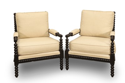 Lot 507 - A pair of contemporary ebonised bobbin turned chairs