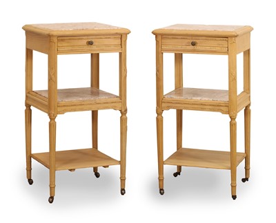 Lot 591 - A pair of French marble bedside tables