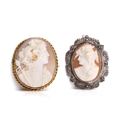Lot 245 - Two shell cameo brooches