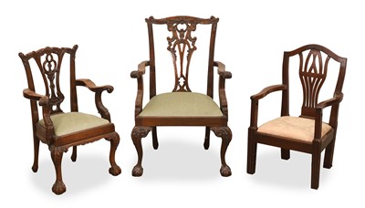 Lot 547 - Three children's mahogany open armchairs