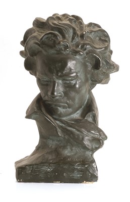 Lot 251 - A black painted plaster bust of Ludvig van Beethoven