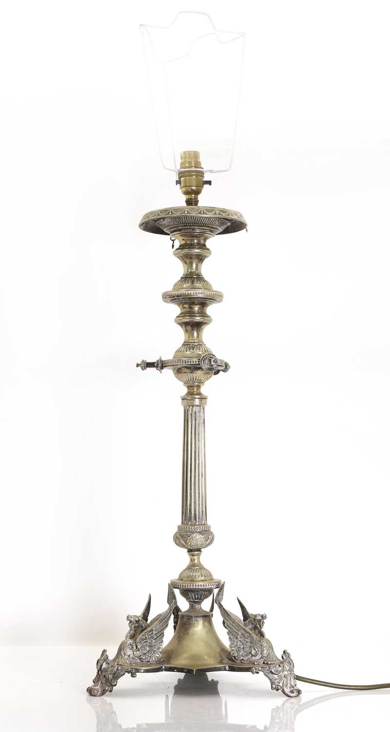 Lot 11 - A Victorian Silver plated table lamp