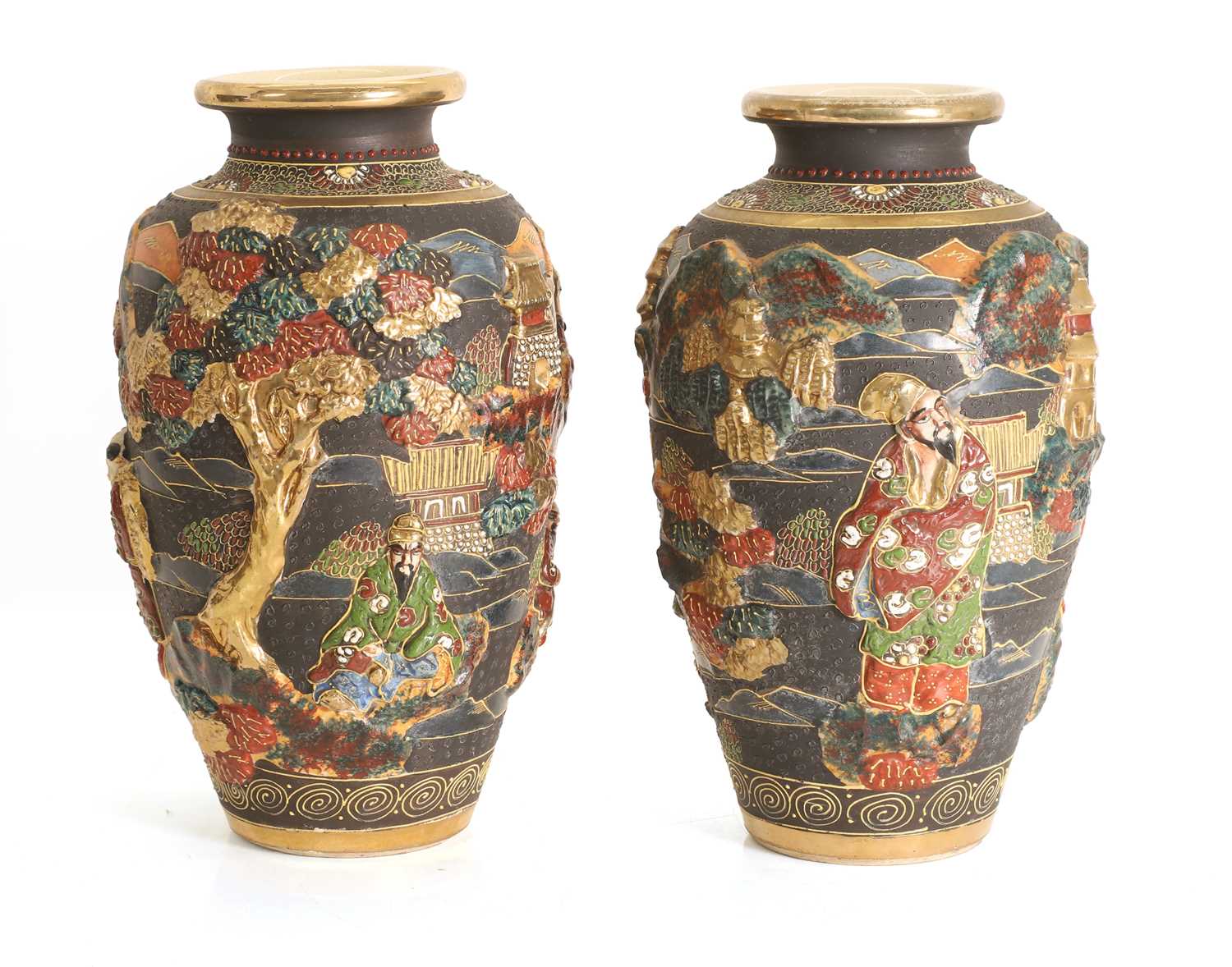 Lot 60 - A pair of Satsuma pottery vases