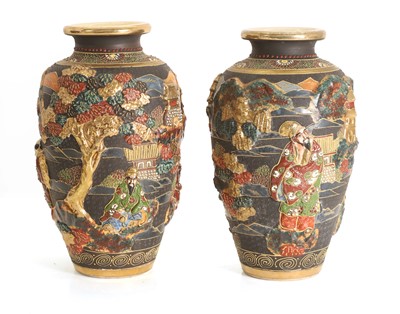 Lot 60 - A pair of Satsuma pottery vases