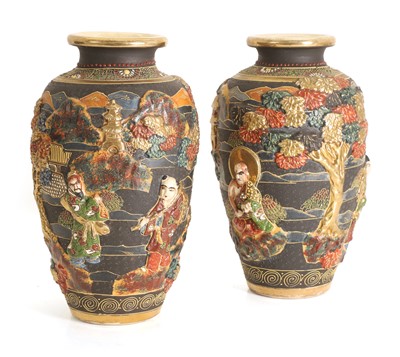 Lot 60 - A pair of Satsuma pottery vases