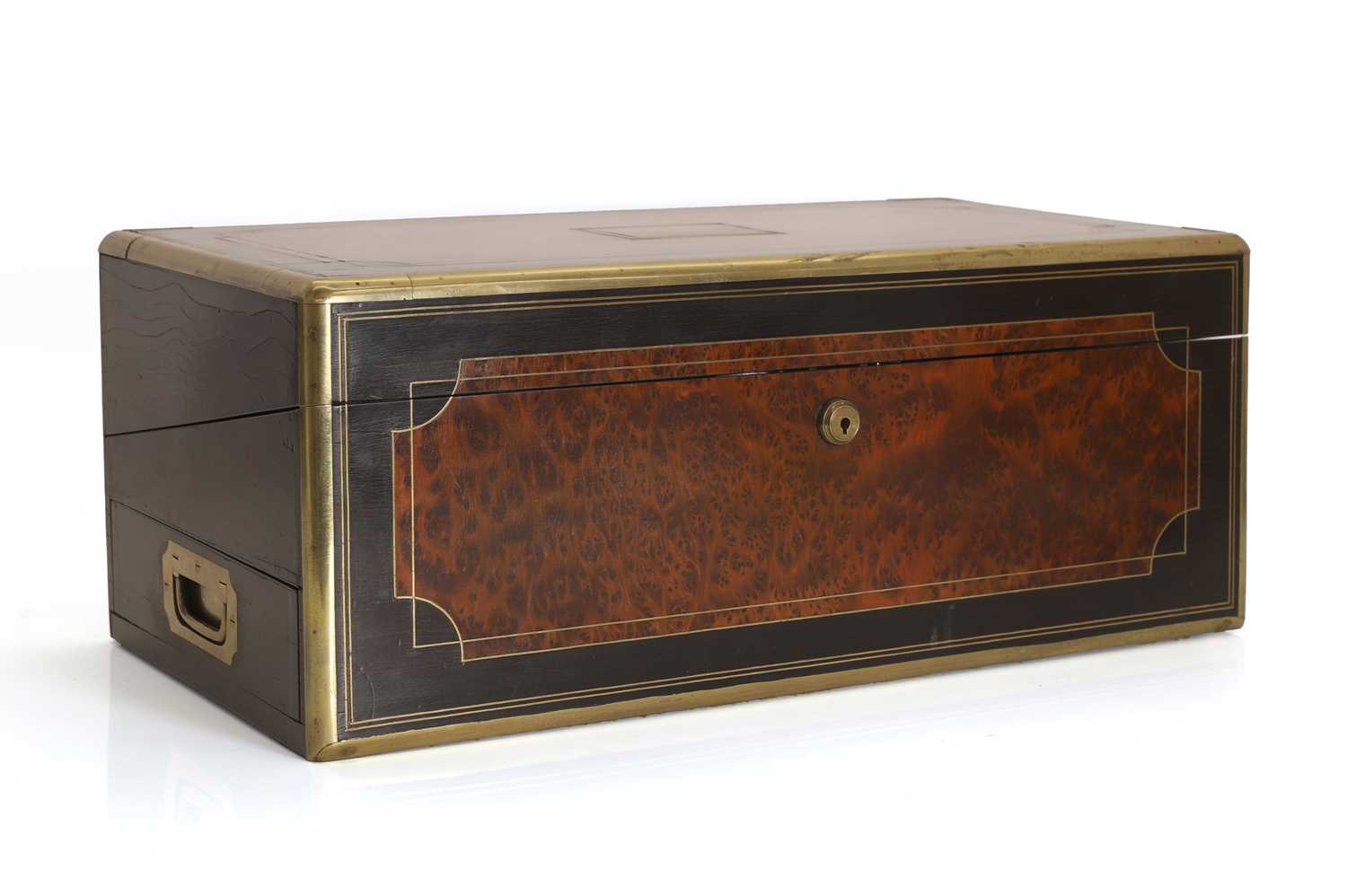 Lot 312 - A burr walnut and ebonised writing slope