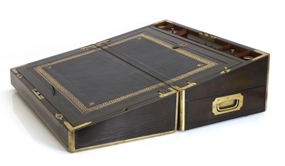 Lot 312 - A burr walnut and ebonised writing slope
