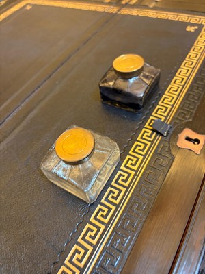 Lot 312 - A burr walnut and ebonised writing slope