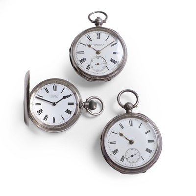 Lot 490 - A silver Omega top wind hunter pocket watch and two silver open-faced pocket watches