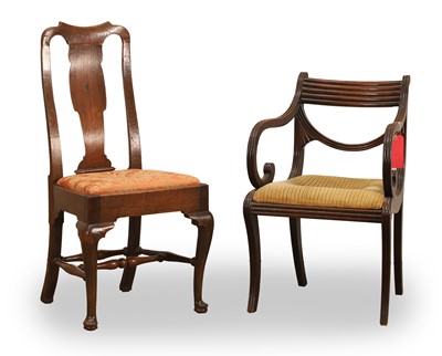Lot 504 - A Queen Anne style oak side chair and a Regency elbow chair