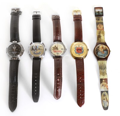 Lot 203 - A collection of five Russian wristwatches
