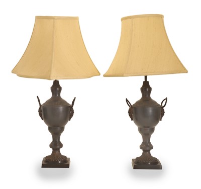 Lot 471 - A pair of bronzed metal urn table lamps