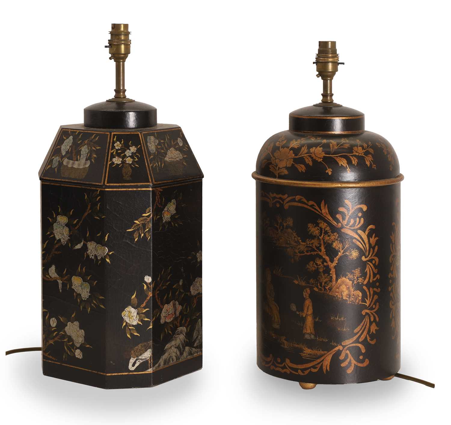 Lot 477 - A Chinese style lacquered tea canister lamp base
