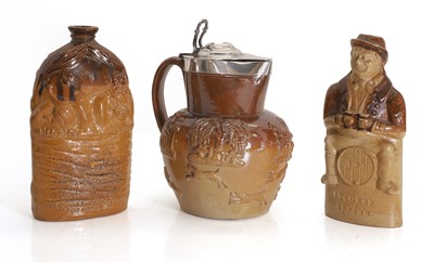 Lot 110 - Two salt glazed Reform stoneware flasks, 'Success to Reform' and 'Mr & Mrs Caudle'