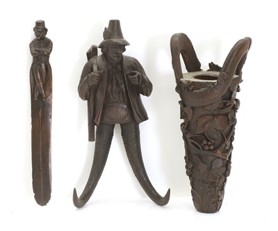 Lot 308 - A Black Forest double horn and wood coat hook and a pot and letter opener