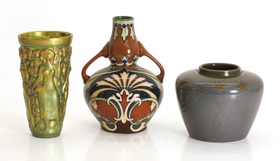 Lot 126 - A Shelley 'Intarsio' pottery twin handled vase
