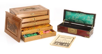 Lot 61 - A Chinese teak and sandalwood cased Mahjong set