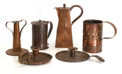 Lot 349 - Six Arts and Crafts copper items