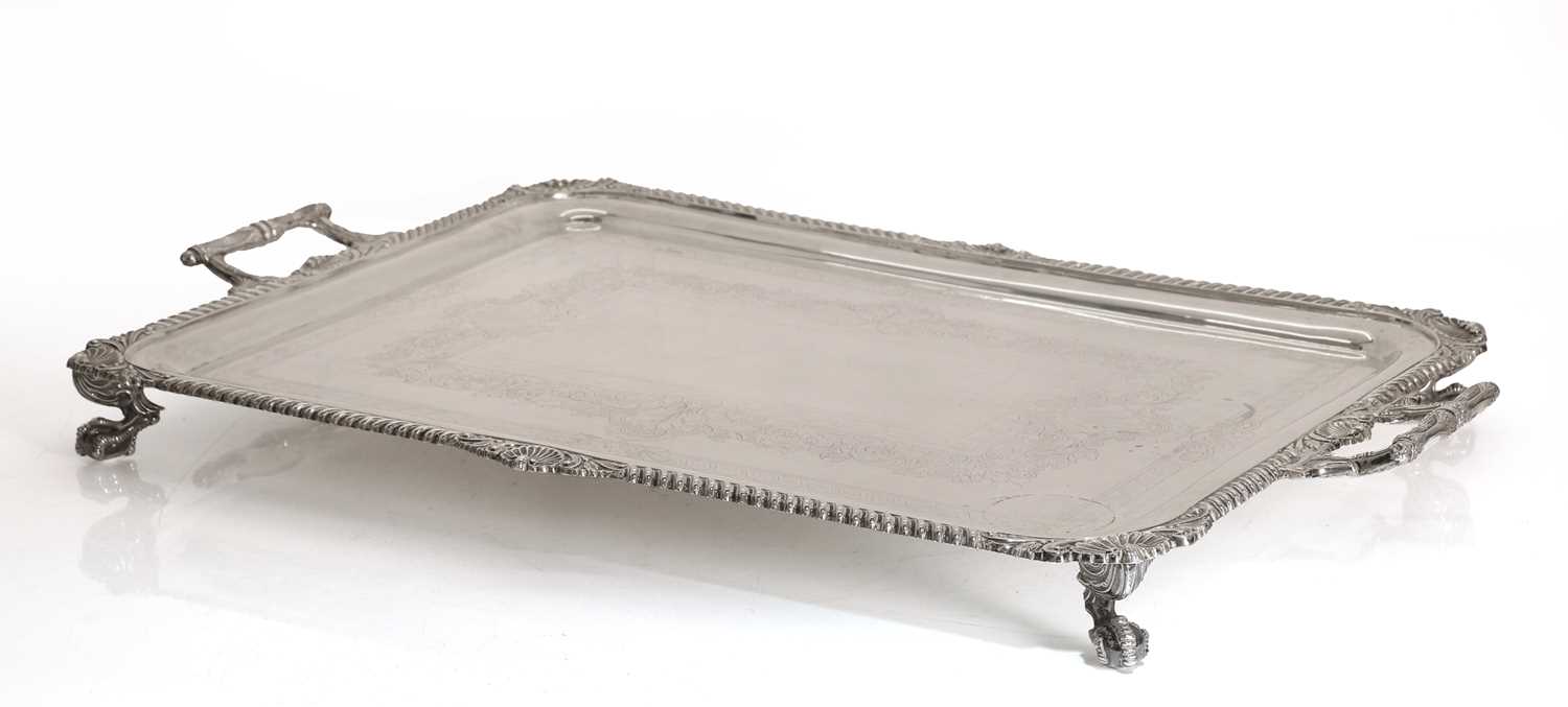 Lot 10 - A two handled silver tray