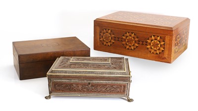 Lot 78 - An Anglo-Indian Vizagapatam carved wood, sadeli and ivory mounted casket