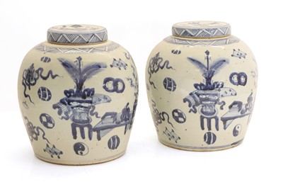 Lot 69 - A pair of Ming style ginger jars and covers
