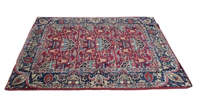 Lot 432 - A pair of red ground Kashan rugs