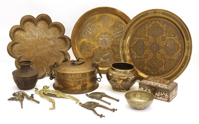 Lot 316 - A collection of Middle Eastern and Far Eastern brass and copper items